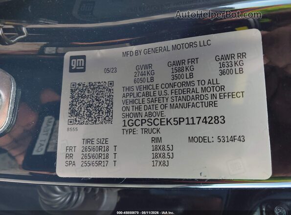 1GCPSCEK5P1174283 2023 CHEVROLET COLORADO Black Widok komory silnika