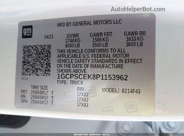 1GCPSCEK8P1153962 2023 CHEVROLET COLORADO White Вид підкапотного простору