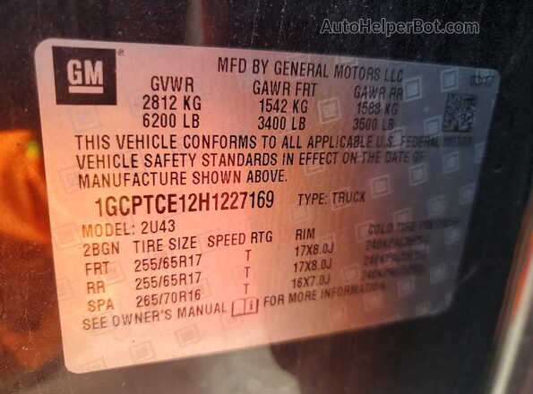 1GCPTCE12H1227169 2017 CHEVROLET COLORADO Black ძრავის განყოფილების ხედი