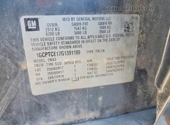 1GCPTCE17G1391189 2016 CHEVROLET COLORADO Gray Շարժիչի բաժամունքի տեսք