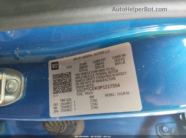 1GCPTCEK0P1217554 2023 CHEVROLET COLORADO Blue Vista del compartimento del motor
