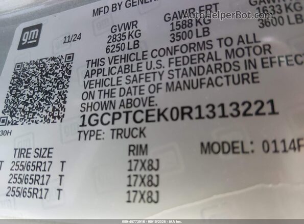 1GCPTCEK0R1313221 2024 CHEVROLET COLORADO Gray ძრავის განყოფილების ხედი