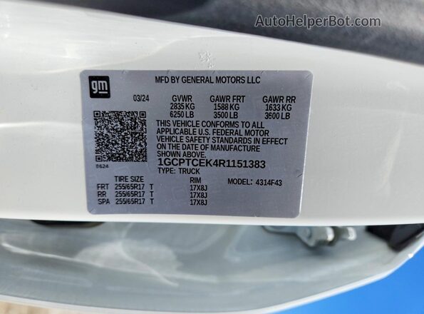 1GCPTCEK4R1151383 2024 CHEVROLET COLORADO White Engine compartment view
