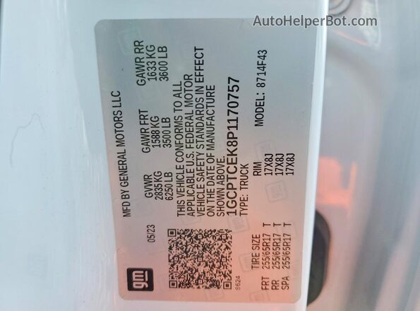 1GCPTCEK8P1170757 2023 CHEVROLET COLORADO White ძრავის განყოფილების ხედი