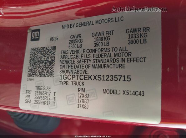 1GCPTCEKXS1235715 2025 CHEVROLET COLORADO Red Widok komory silnika