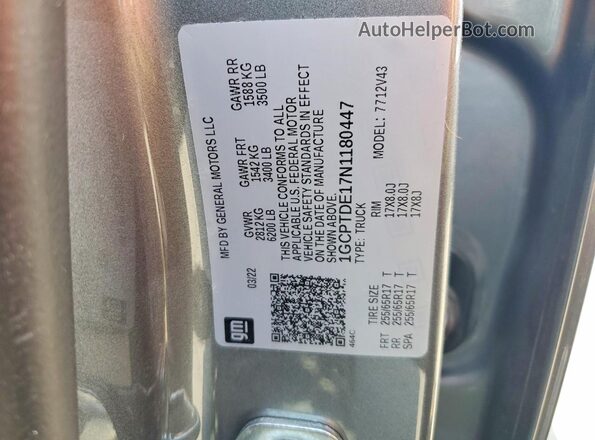 1GCPTDE17N1180447 2022 CHEVROLET COLORADO Gray Вид підкапотного простору