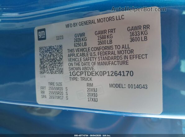 1GCPTDEK0P1264170 2023 CHEVROLET COLORADO Blue Vista del compartimento del motor