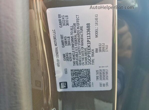 1GCPTEEK1P1133688 2023 CHEVROLET COLORADO Brown Widok naklejki z numerem VIN