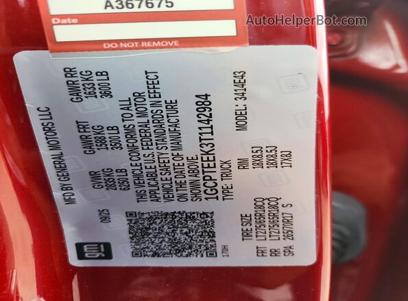 1GCPTEEK3T1142984 2026 CHEVROLET COLORADO Red Widok komory silnika