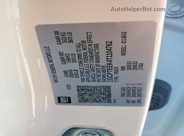 1GCPTEEK4T1104762 2026 CHEVROLET COLORADO Белый Вид подкапотного пространства