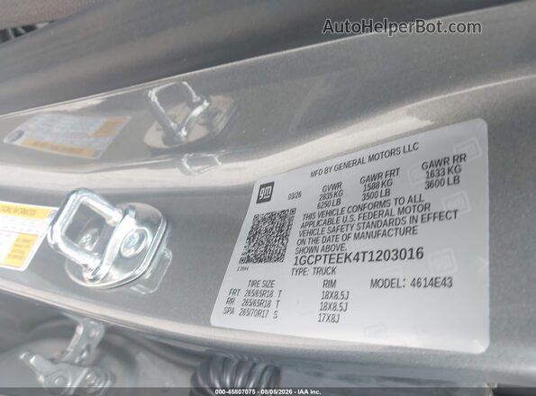 1GCPTEEK4T1203016 2026 CHEVROLET COLORADO Gray Widok komory silnika