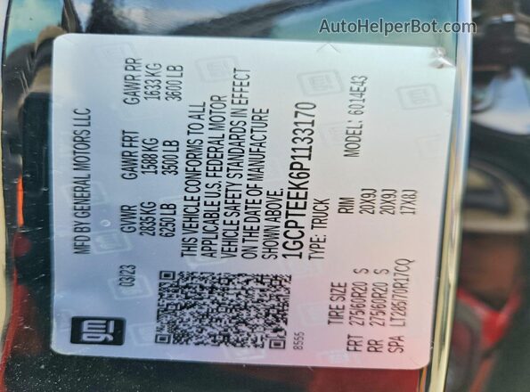 1GCPTEEK6P1133170 2023 CHEVROLET COLORADO Black Widok naklejki z numerem VIN