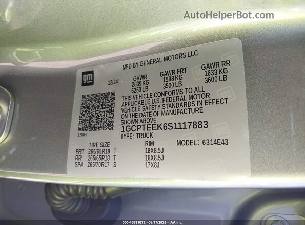 1GCPTEEK6S1117883 2025 CHEVROLET COLORADO Gray Engine compartment view