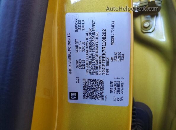 1GCPTEEK7R1108202 2024 CHEVROLET COLORADO Зеленый Вид наклейки с VIN-кодом