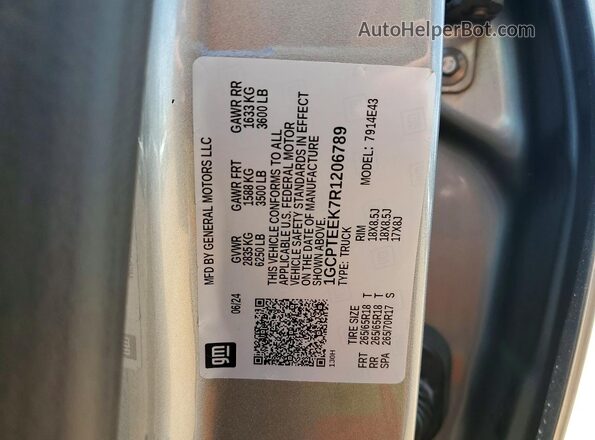 1GCPTEEK7R1206789 2024 CHEVROLET COLORADO Серый Вид наклейки с VIN-кодом