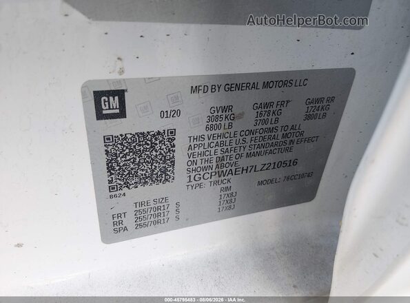 1GCPWAEH7LZ210516 2020 CHEVROLET SILVERADO White Вид підкапотного простору