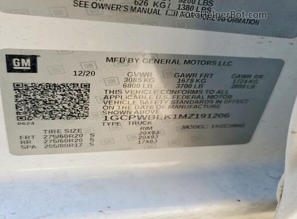 1GCPWBEK1MZ191206 2021 CHEVROLET SILVERADO White Вид підкапотного простору