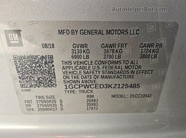 1GCPWCED3KZ125485 2019 CHEVROLET SILVERADO Silver Engine compartment view