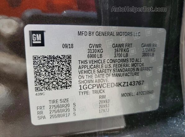 1GCPWCED4KZ143767 2019 CHEVROLET SILVERADO Brown VIN sticker view