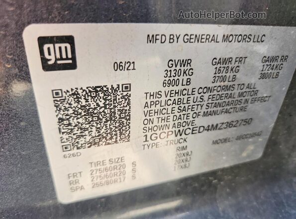 1GCPWCED4MZ362750 2021 CHEVROLET SILVERADO Blue Widok komory silnika