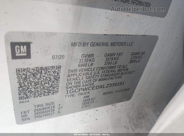 1GCPWCEDXLZ334191 2020 CHEVROLET SILVERADO White Widok komory silnika