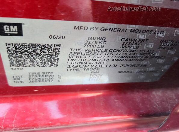 1GCPYBEH3LZ296715 2020 CHEVROLET SILVERADO Red Вид підкапотного простору