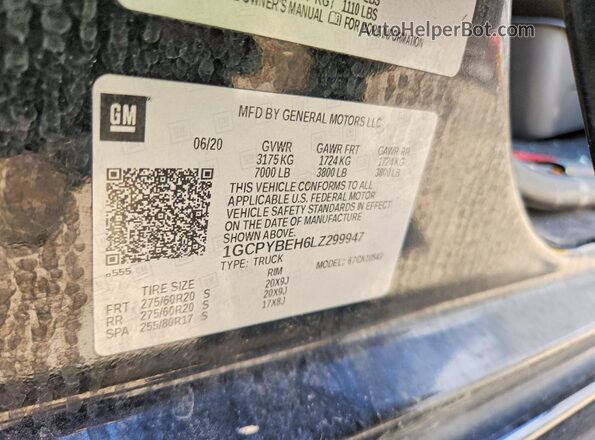 1GCPYBEH6LZ299947 2020 CHEVROLET SILVERADO Черный Вид подкапотного пространства