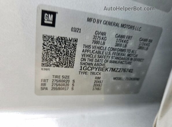 1GCPYBEK7MZ276741 2021 CHEVROLET SILVERADO Серебряный Вид подкапотного пространства