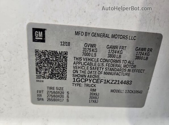 1GCPYCEF1KZ214483 2019 CHEVROLET SILVERADO White Vista del compartimento del motor