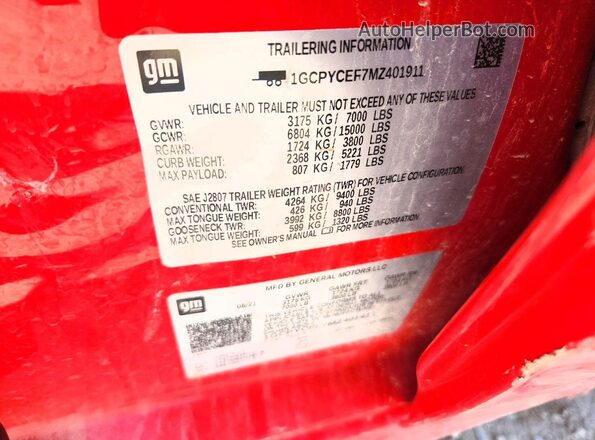 1GCPYCEF7MZ401911 2021 CHEVROLET SILVERADO Красный Вид подкапотного пространства