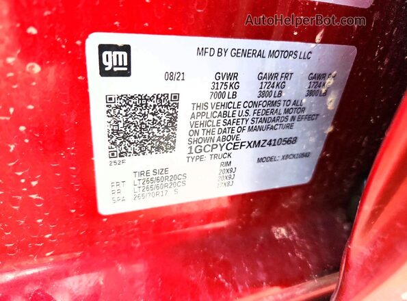 1GCPYCEFXMZ410568 2021 CHEVROLET SILVERADO Красный Вид подкапотного пространства
