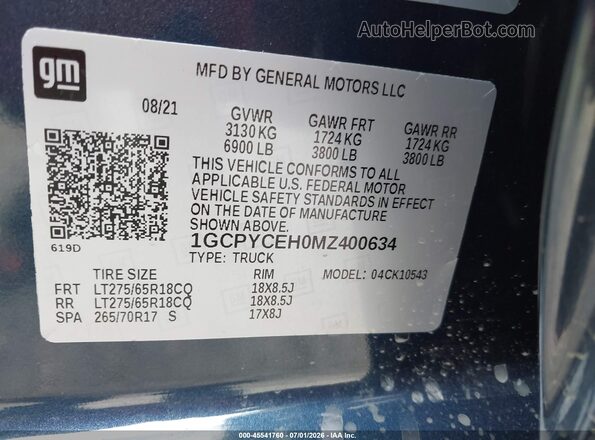 1GCPYCEH0MZ400634 2021 CHEVROLET SILVERADO Blue Vista del compartimento del motor