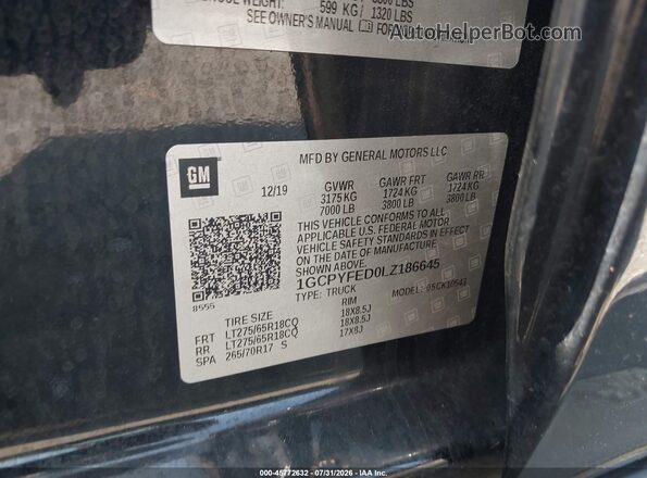 1GCPYFED0LZ186645 2020 CHEVROLET SILVERADO Black Вид підкапотного простору