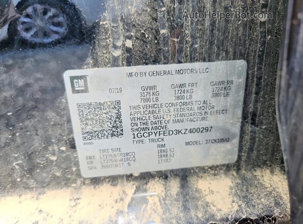 1GCPYFED3KZ400297 2019 CHEVROLET SILVERADO Black Вид підкапотного простору