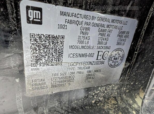 1GCPYFED3NZ102384 2022 CHEVROLET SILVERADO Black Vista del compartimento del motor