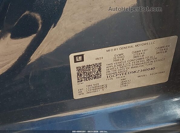 1GCPYFED5KZ340040 2019 CHEVROLET SILVERADO Black Widok komory silnika