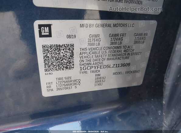 1GCPYFED5LZ113609 2020 CHEVROLET SILVERADO Blue Widok komory silnika