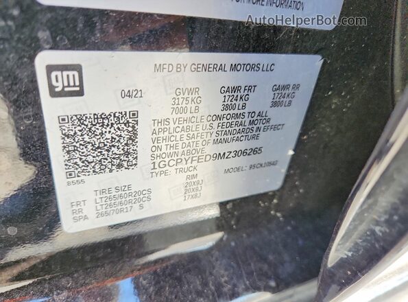 1GCPYFED9MZ306265 2021 CHEVROLET SILVERADO Black Вид підкапотного простору