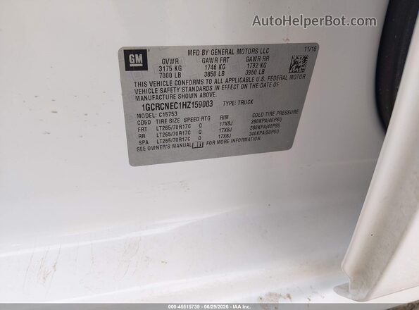 1GCRCNEC1HZ159003 2017 CHEVROLET SILVERADO White ძრავის განყოფილების ხედი