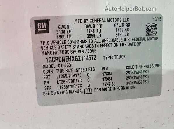 1GCRCNEHXGZ114572 2016 CHEVROLET SILVERADO White Вид підкапотного простору