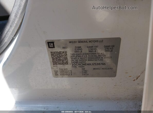 1GCRCNEHXJZ138765 2018 CHEVROLET SILVERADO Белый Вид подкапотного пространства