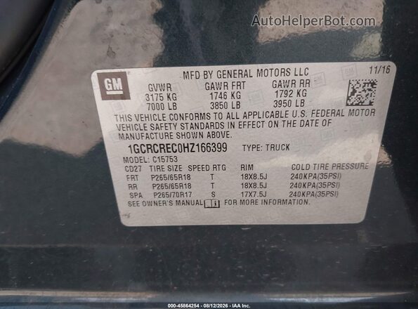 1GCRCREC0HZ166399 2017 CHEVROLET SILVERADO Green Շարժիչի բաժամունքի տեսք