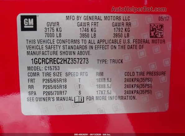 1GCRCREC2HZ357273 2017 CHEVROLET SILVERADO Red Widok komory silnika