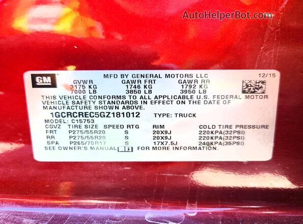 1GCRCREC5GZ181012 2016 CHEVROLET SILVERADO Burgundy Vista del compartimento del motor