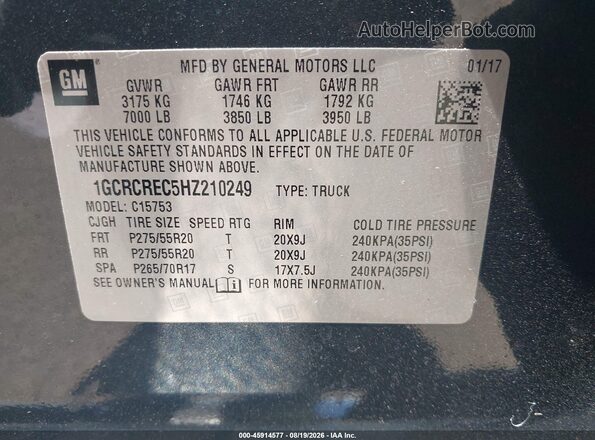 1GCRCREC5HZ210249 2017 CHEVROLET SILVERADO Gray Vista del compartimento del motor