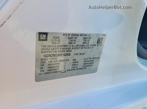 1GCRCREC9HZ192838 2017 CHEVROLET SILVERADO White Widok komory silnika