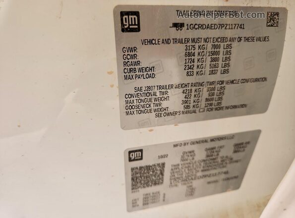 1GCRDAED7PZ117741 2023 CHEVROLET SILVERADO White Widok komory silnika