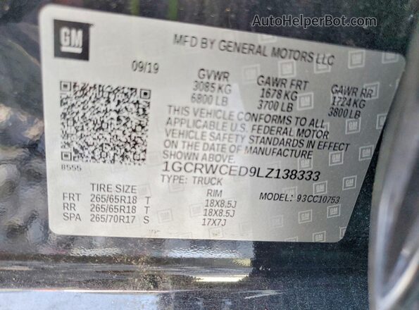 1GCRWCED9LZ138333 2020 CHEVROLET SILVERADO Черный Вид подкапотного пространства