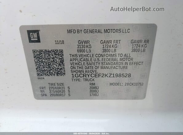 1GCRYCEF2KZ198528 2019 CHEVROLET SILVERADO Белый Вид подкапотного пространства