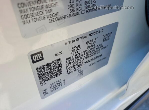 1GCUDDEDXNZ523926 2022 CHEVROLET SILVERADO White Widok komory silnika